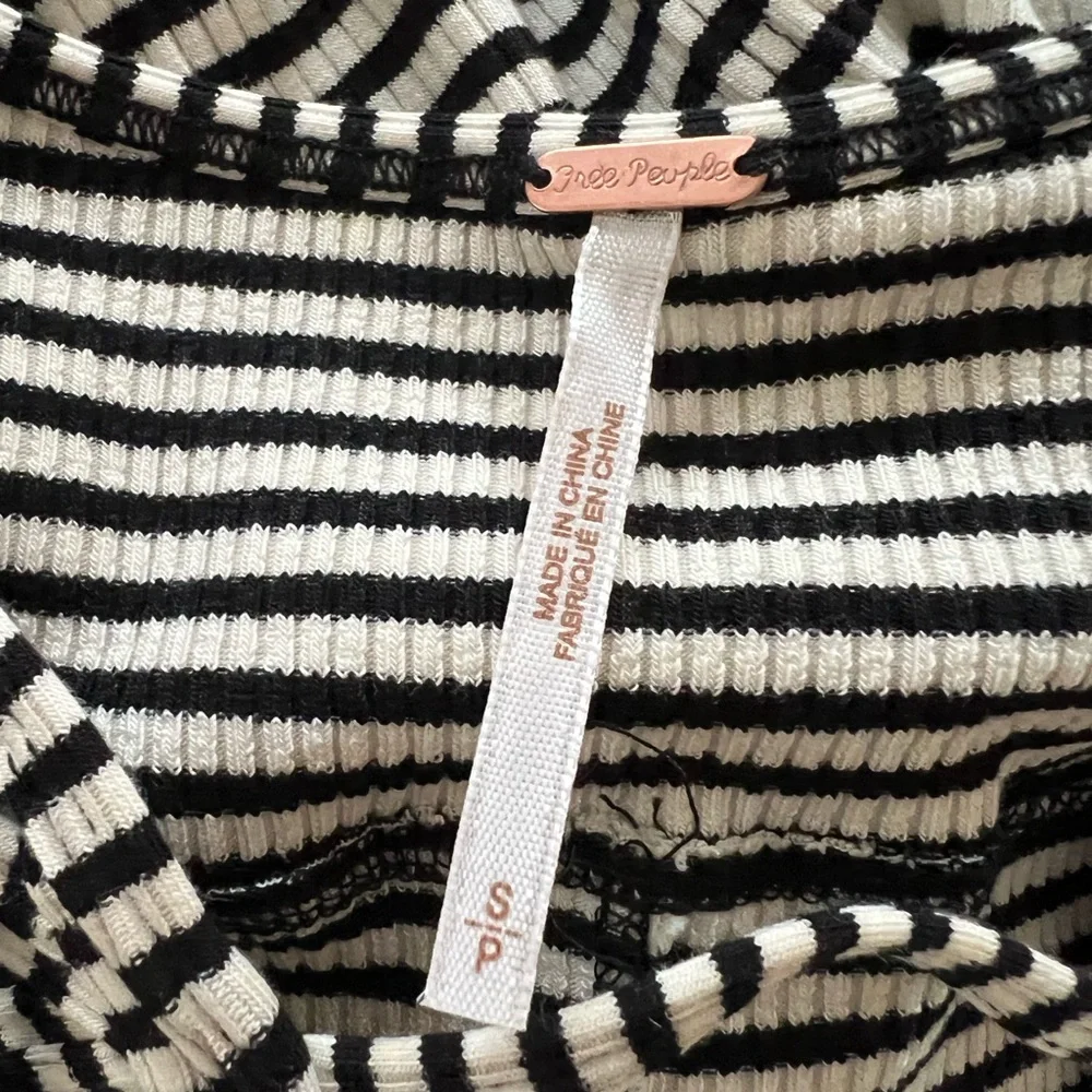 Free People, black and white striped T shirt with pretty cut-outs at neckline - Picture 9 of 10